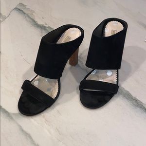Boden black suede slide heels